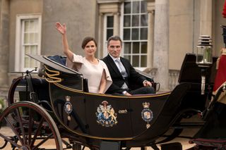 The Diplomat on Netflix sees Keri Russell starring as US Ambassador Kate Wyler, here with Rufus Sewell as her husband Hal. 