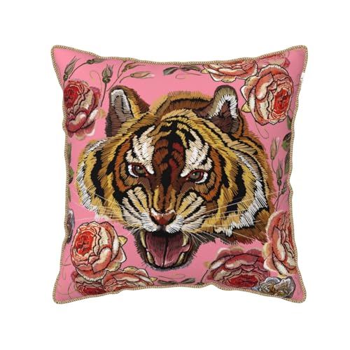 Txymbiocia Tiger Floral Pink Velvet Pillow Covers 18x18 Inch Flower Animal Print Throw Pillows for Couch Farmhouse Cushion Covers Pillowcase Modern Pillow Cases for Sofa Bed Living Room Outdoor Decor