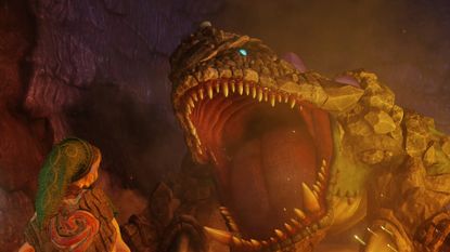 King Dodongo roars at link in The Legend of Zelda: Ocarina of Time remake