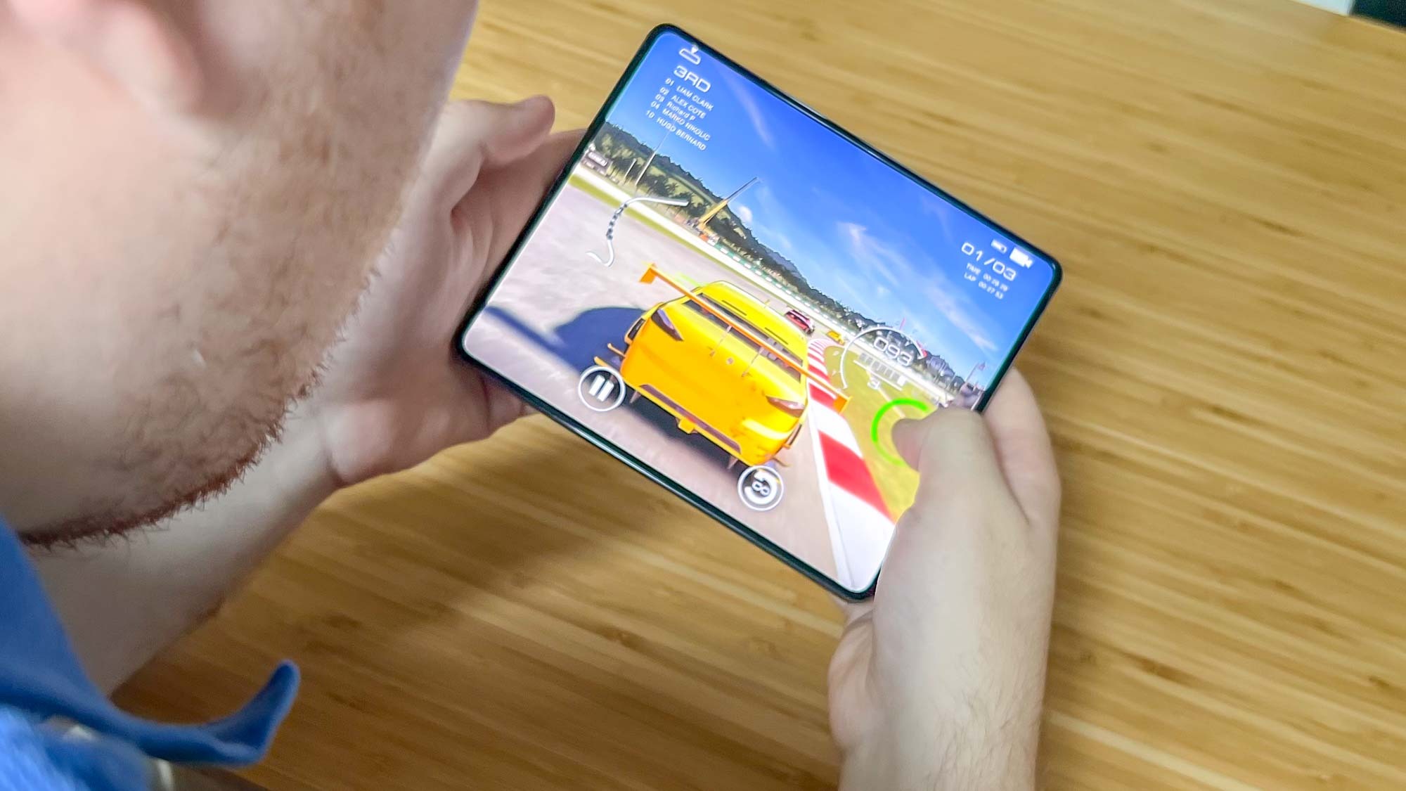 An image of the Samsung Galaxy Z Fold 4 being used to play Grid Autosport