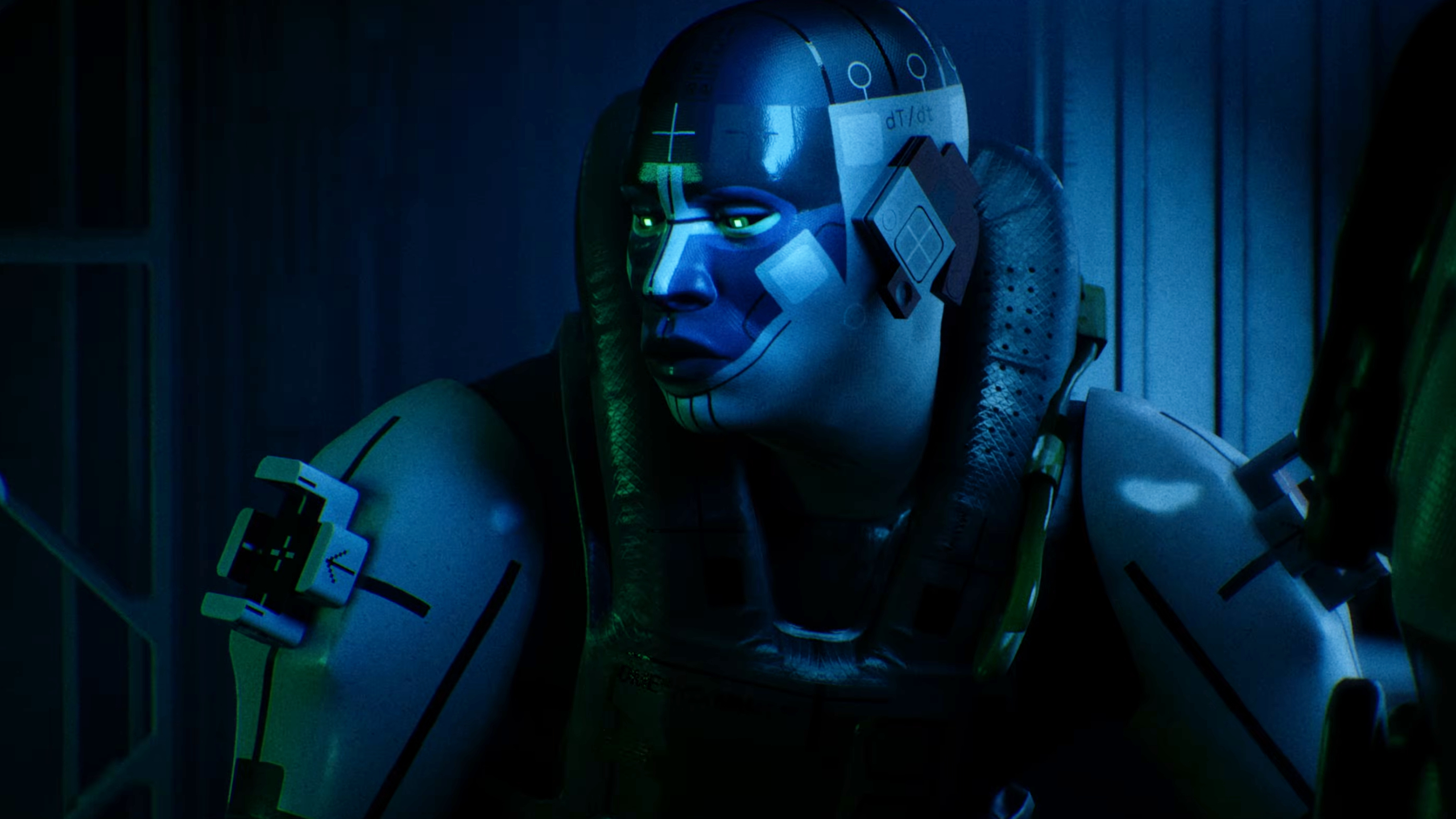 Marathon: A close-up shot of Triage looking down solemly.