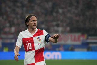 Luka Modric of Croatia looks on during the UEFA EURO 2024 group stage match between Croatia and Italy at Football Stadium Leipzig on June 24, 2024 in Leipzig, Germany.