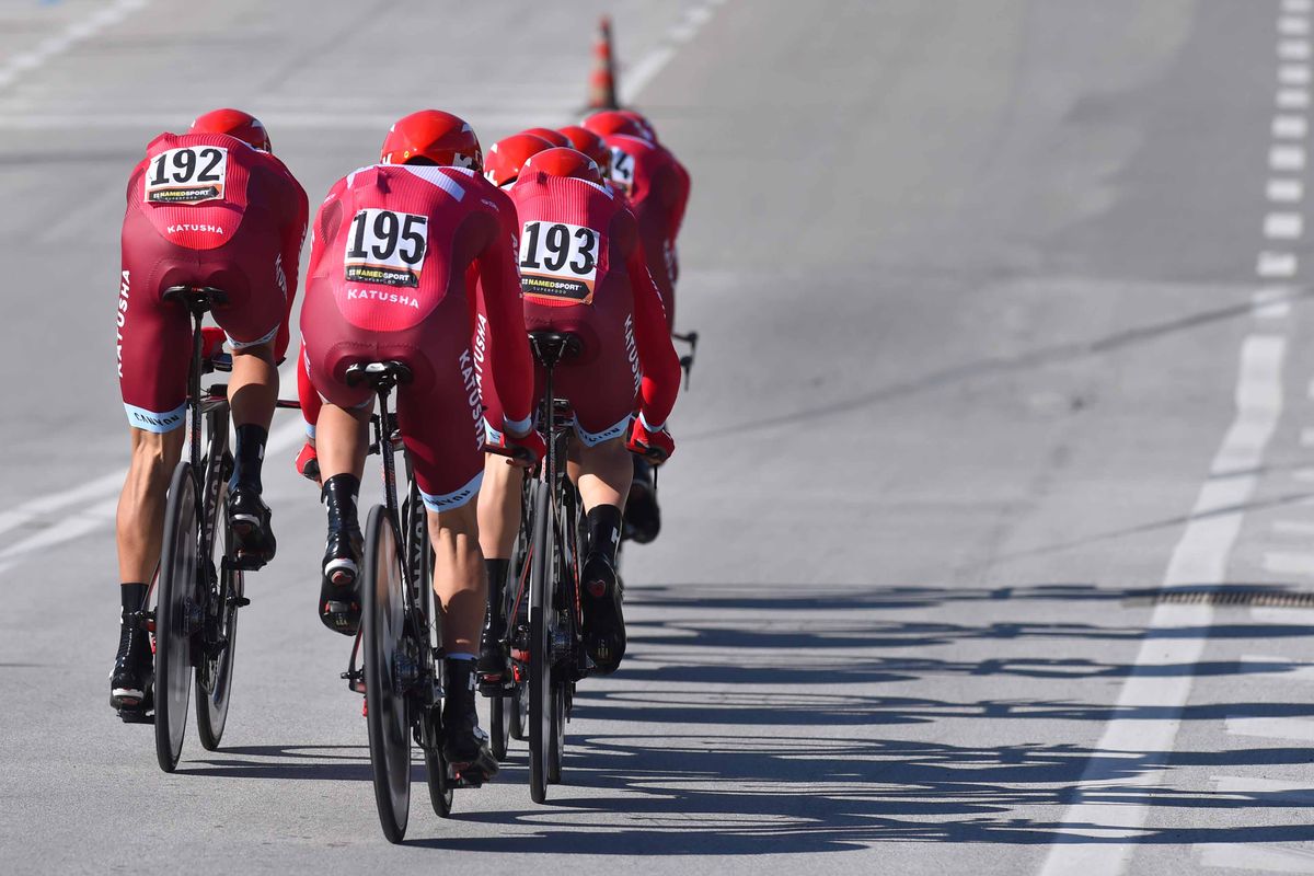 Team Katusha in the team time trial in Tirreno-Adriatico