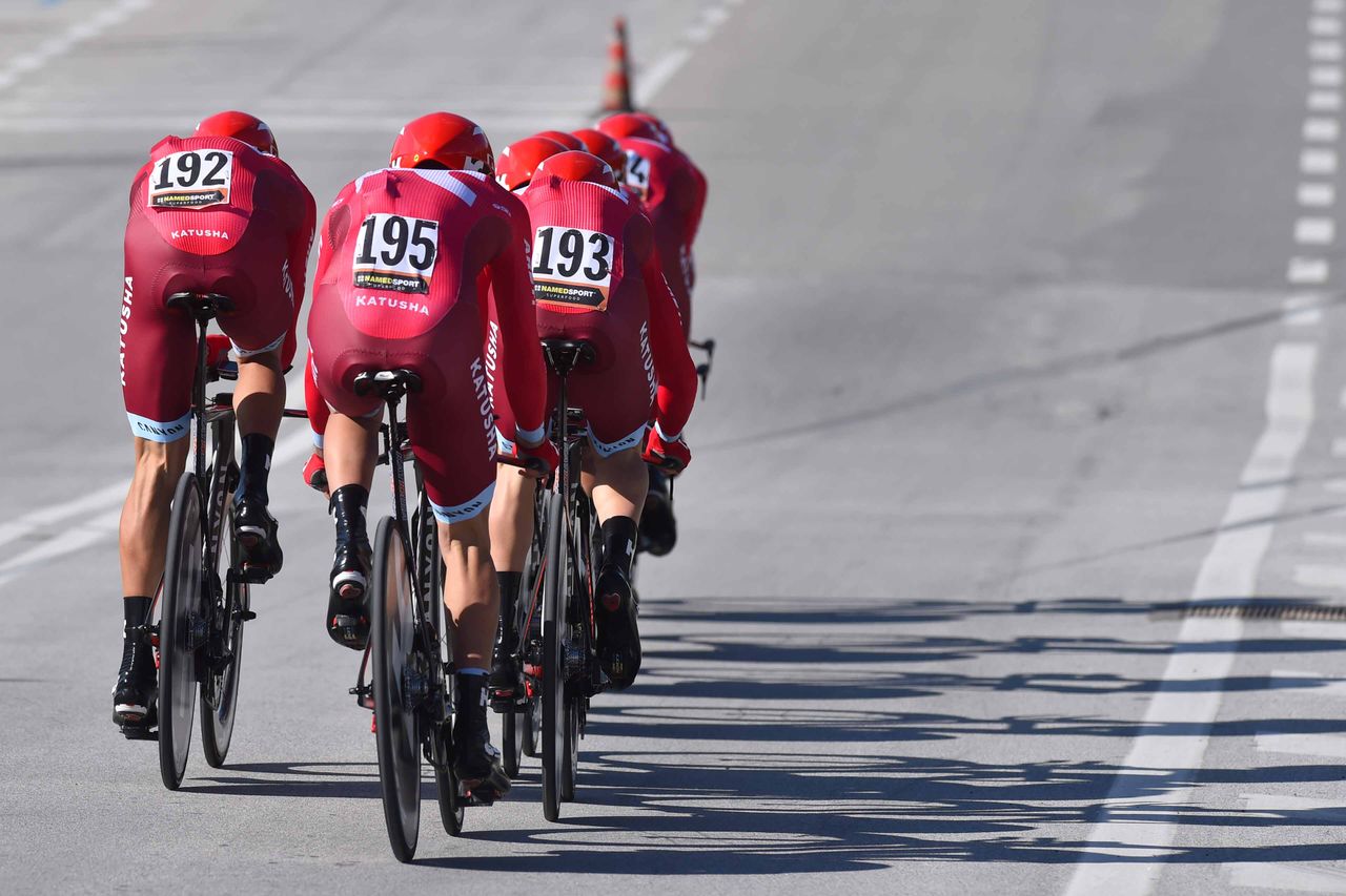 Team Katusha in the team time trial in Tirreno-Adriatico