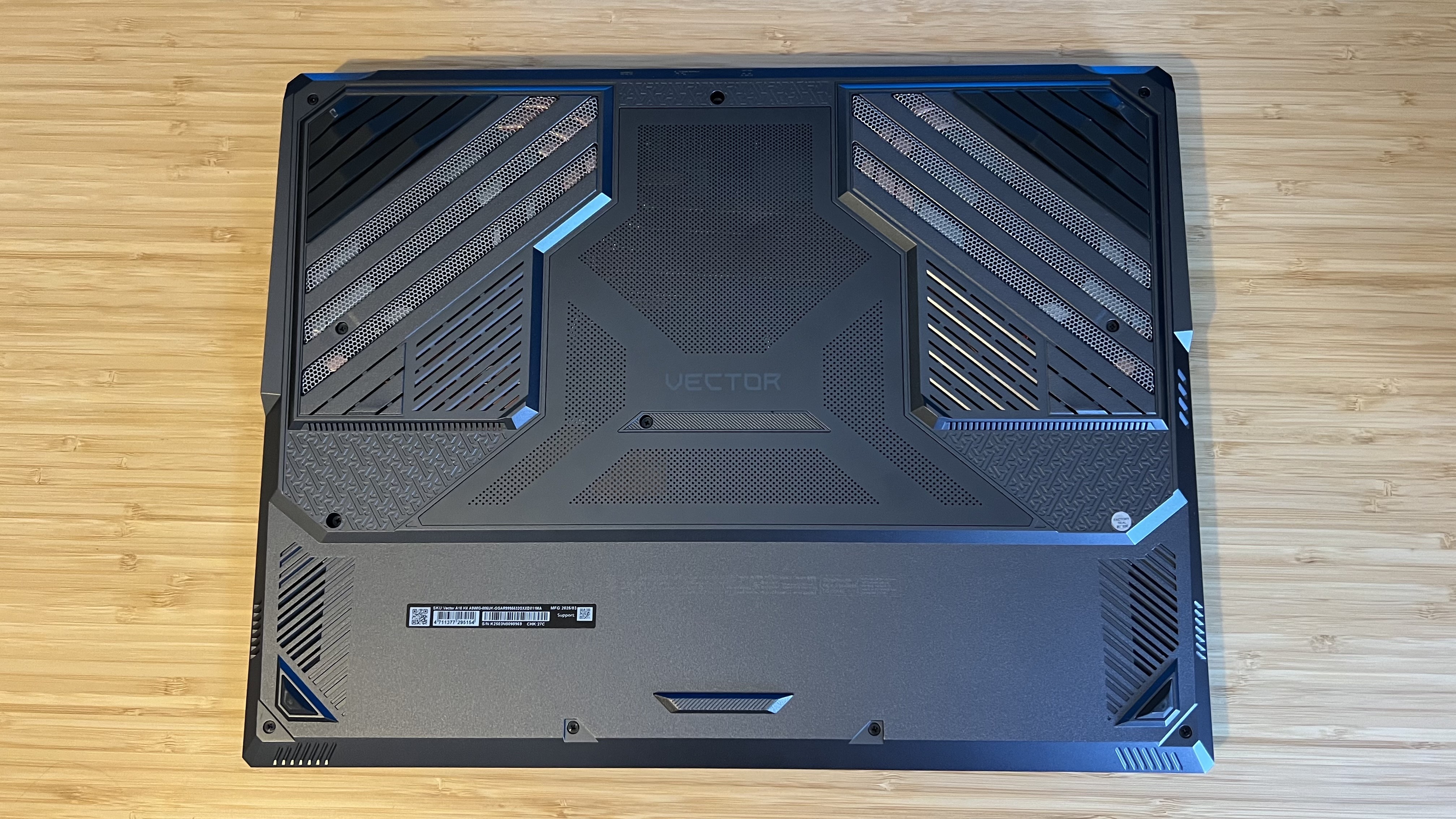 Underside of MSI Vector A18 HX A9W gaming laptop