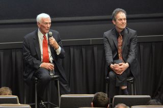 Astronaut Gene Cernan and "The Last Man on the Moon" director Mark Craig at the Houston premiere of the new documentary, Feb. 25, 2016.