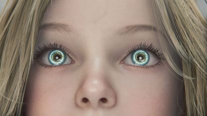 Diana's eyes glow with digital energy in Pragmata