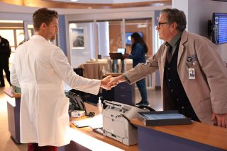Luke Mitchell and Oliver Platt in Chicago Med Season 9 premiere