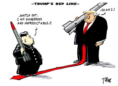 Political Cartoon U.S. Trump North Korea Red line