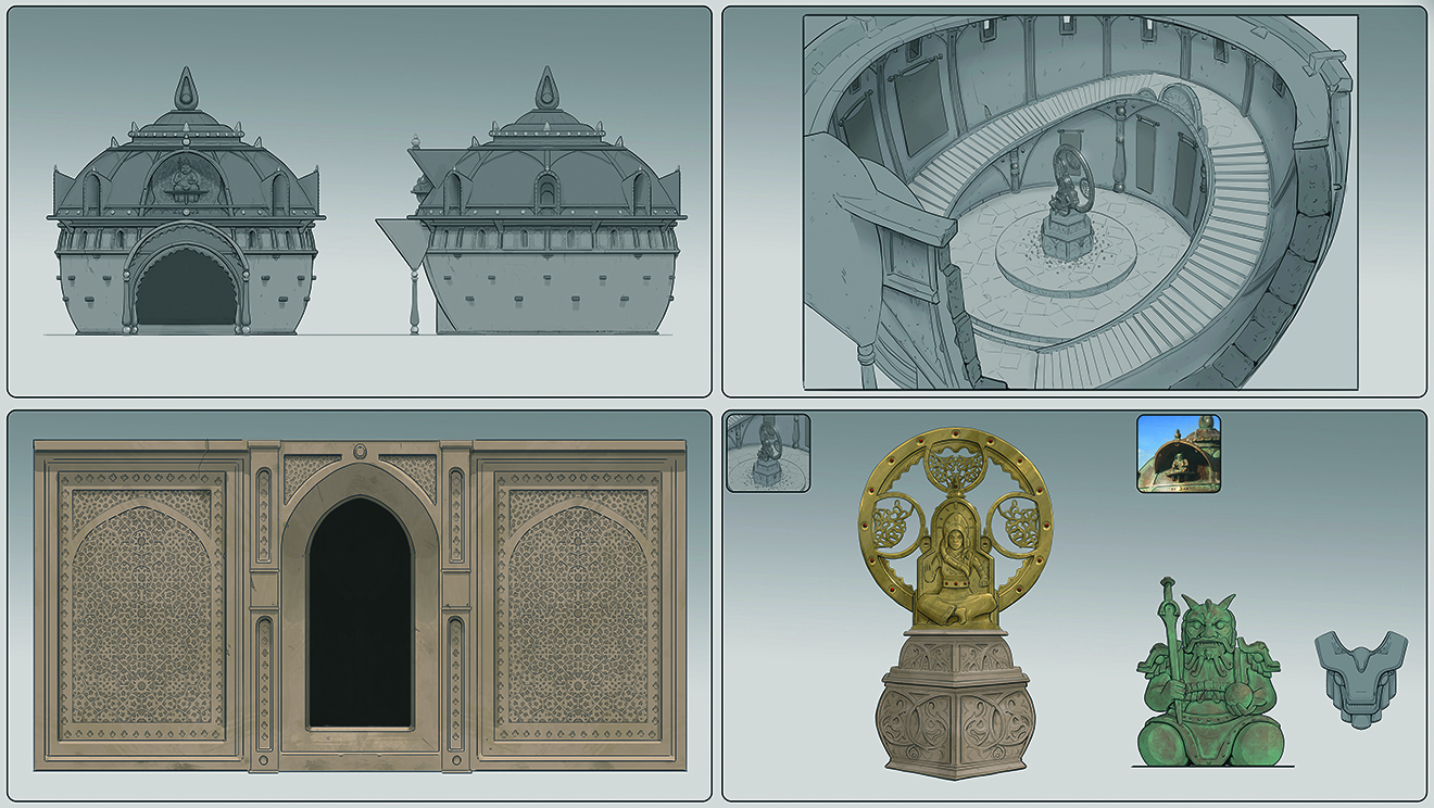 Paint believable environments; temple parts