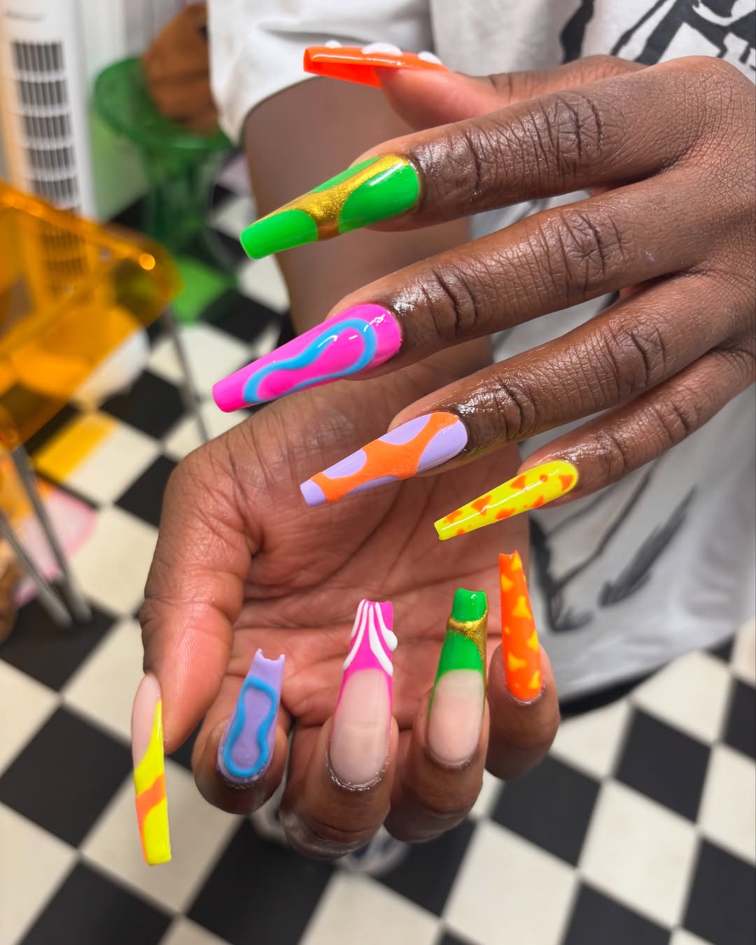 bright colorful coffin nails