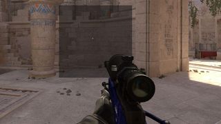 A CS:GO player uses a 50% opacity notepad with an asterisk in its centre as a makeshift crosshair.