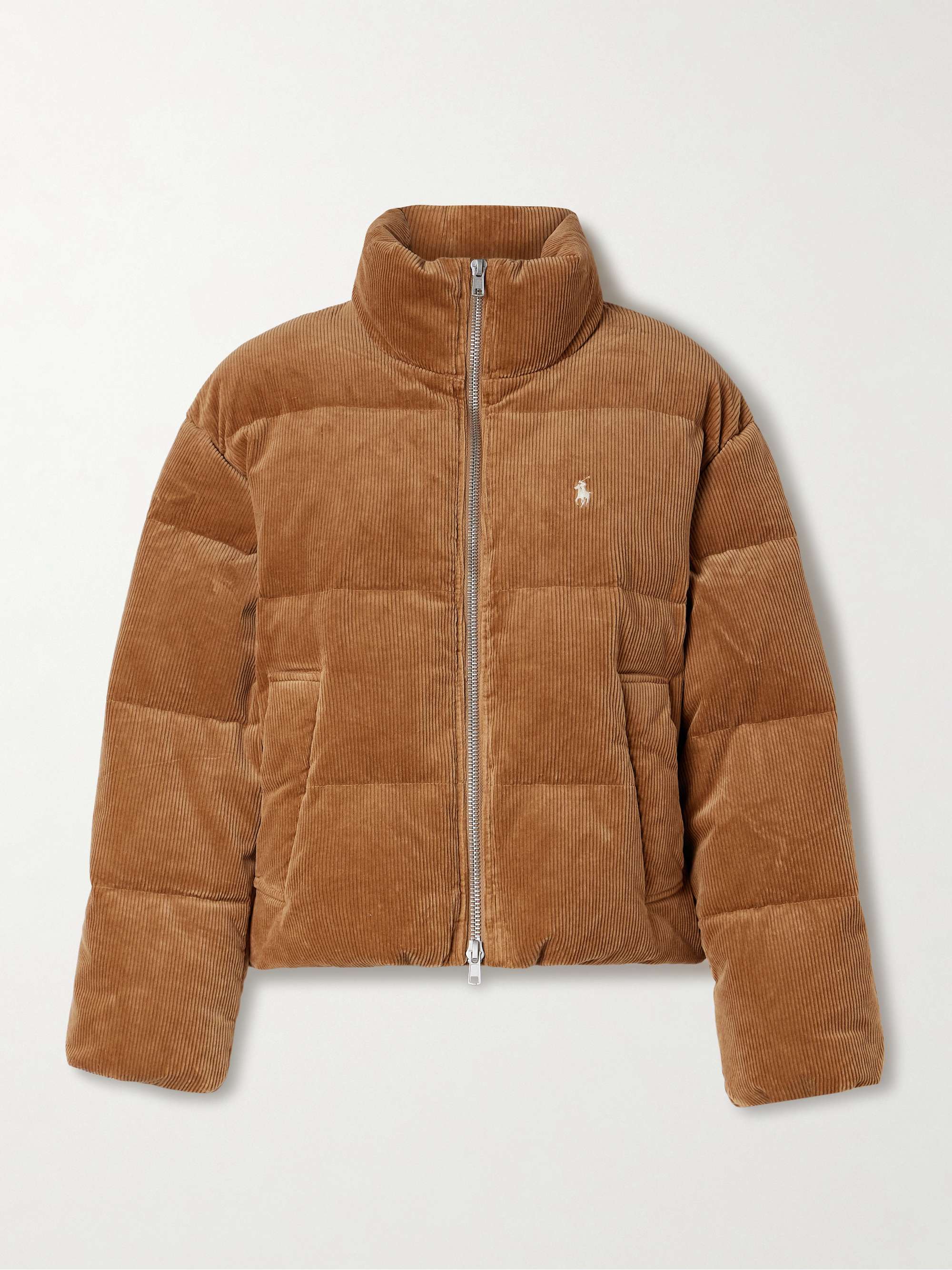 Embroidered Quilted Cotton-Blend Corduroy Down Jacket