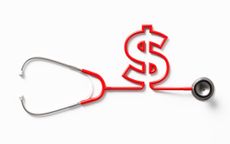 Stethoscope tubing shaped into a dollar sign