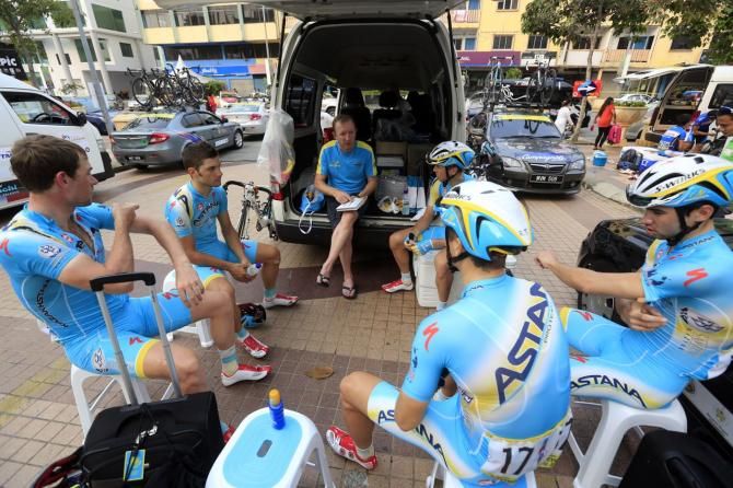 The Astana team get ready to race