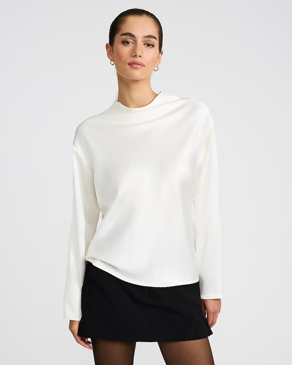 Express, Satin Mock Neck Long Sleeve Top