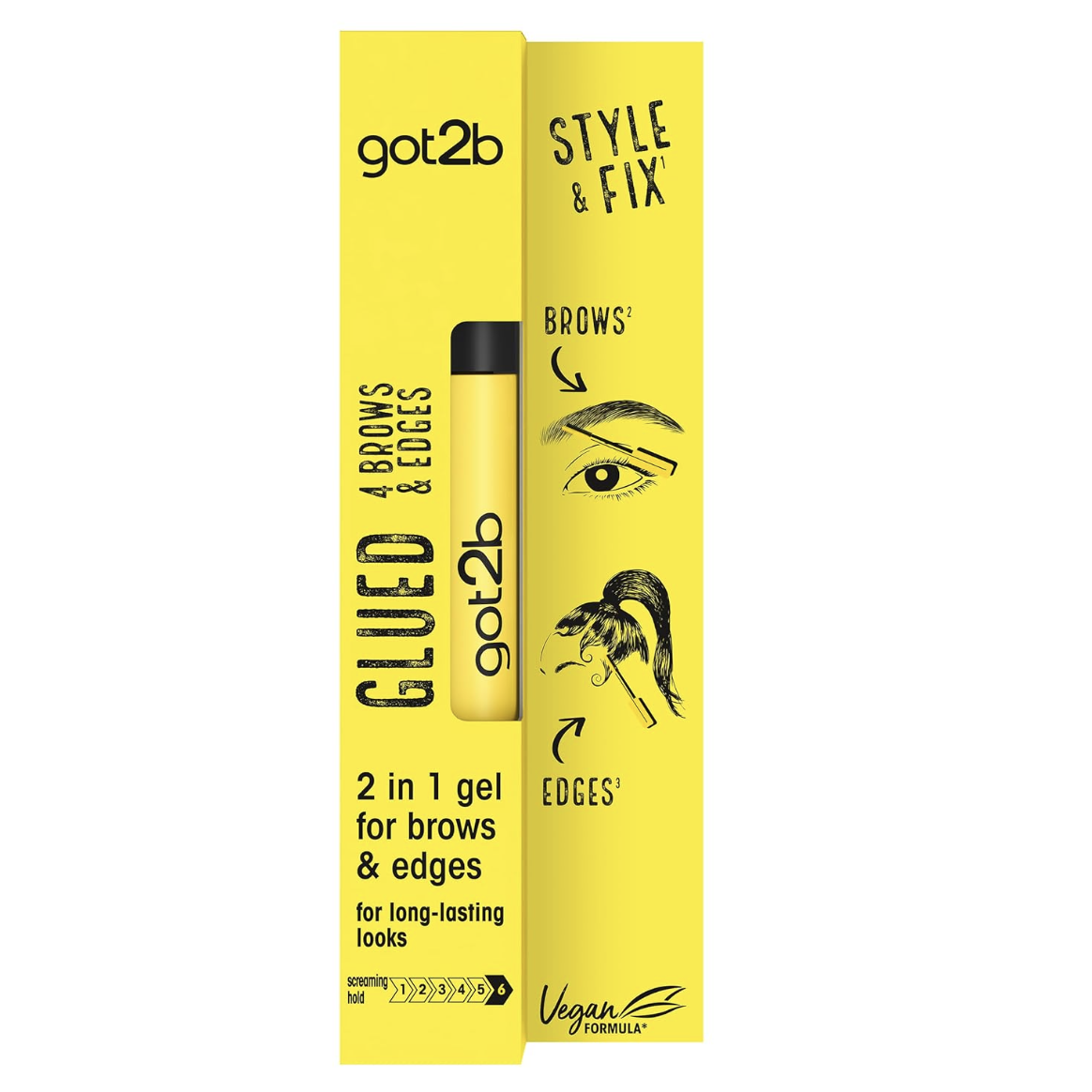 Got2b Glued for Brows & Edges 2 in 1 Wand Eyebrow Gel, 72hr Hold, No White Residue or Stickness, Vegan, Silicone Free, Alcohol Free, 16 Ml
