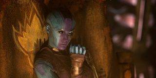 Nebula standing against a wall in Guardians 2