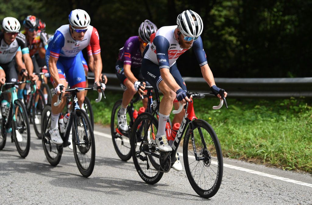 MONFORTE DE LEMOS SPAIN SEPTEMBER 03 Quinn Simmons of United States and Team Trek Segafredo competes in the breakaway during the 76th Tour of Spain 2021 Stage 19 a 1912 km stage from Tapia to Monforte de Lemos lavuelta LaVuelta21 on September 03 2021 in Monforte de Lemos Spain Photo by Tim de WaeleGetty Images