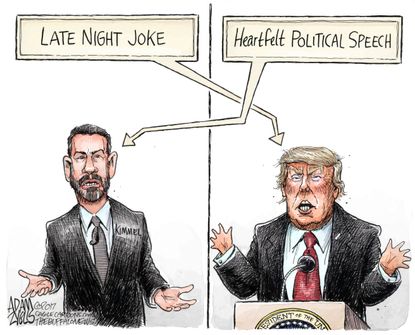 Political cartoon U.S. Jimmy Kimmel Trump jokes politicians