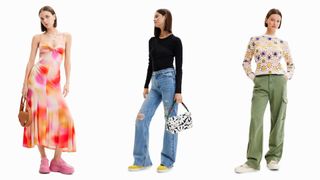 composite of three models wearing clothes from desigual