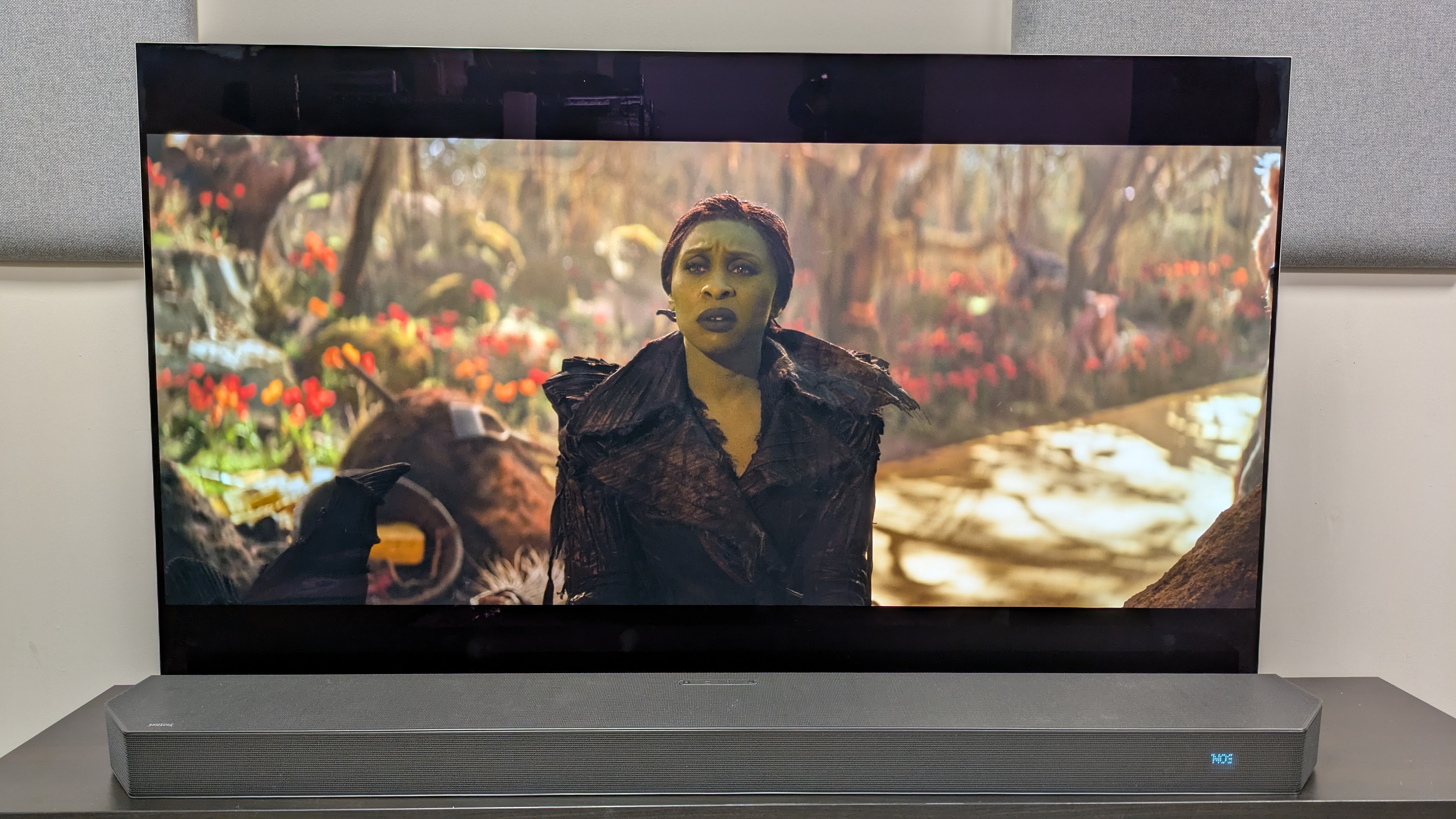 Wicked: For Good 4K Blu-ray on LG G5 OLED showing Elphaba staring while sat in the woods. 