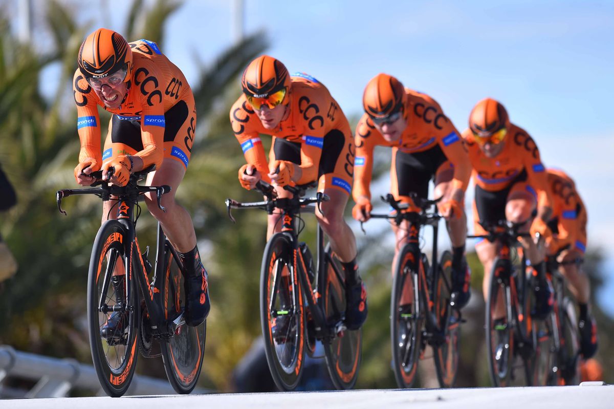 CCC Sprandi Polkowice in the team time trial in Tirreno-Adriatico