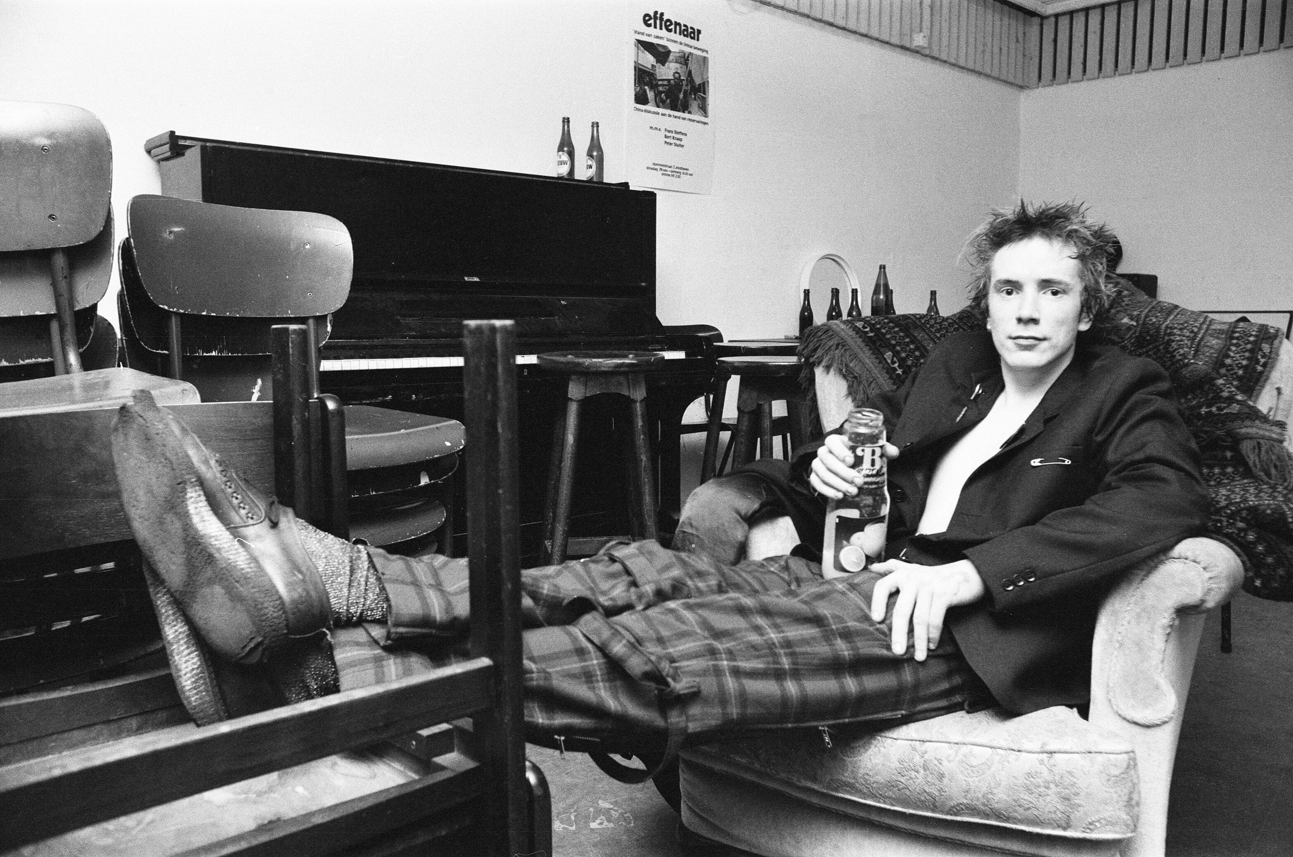 Johnny Rotten, the lead singer of the Sex Pistols on tour in Arnhem, Holland in 1977.