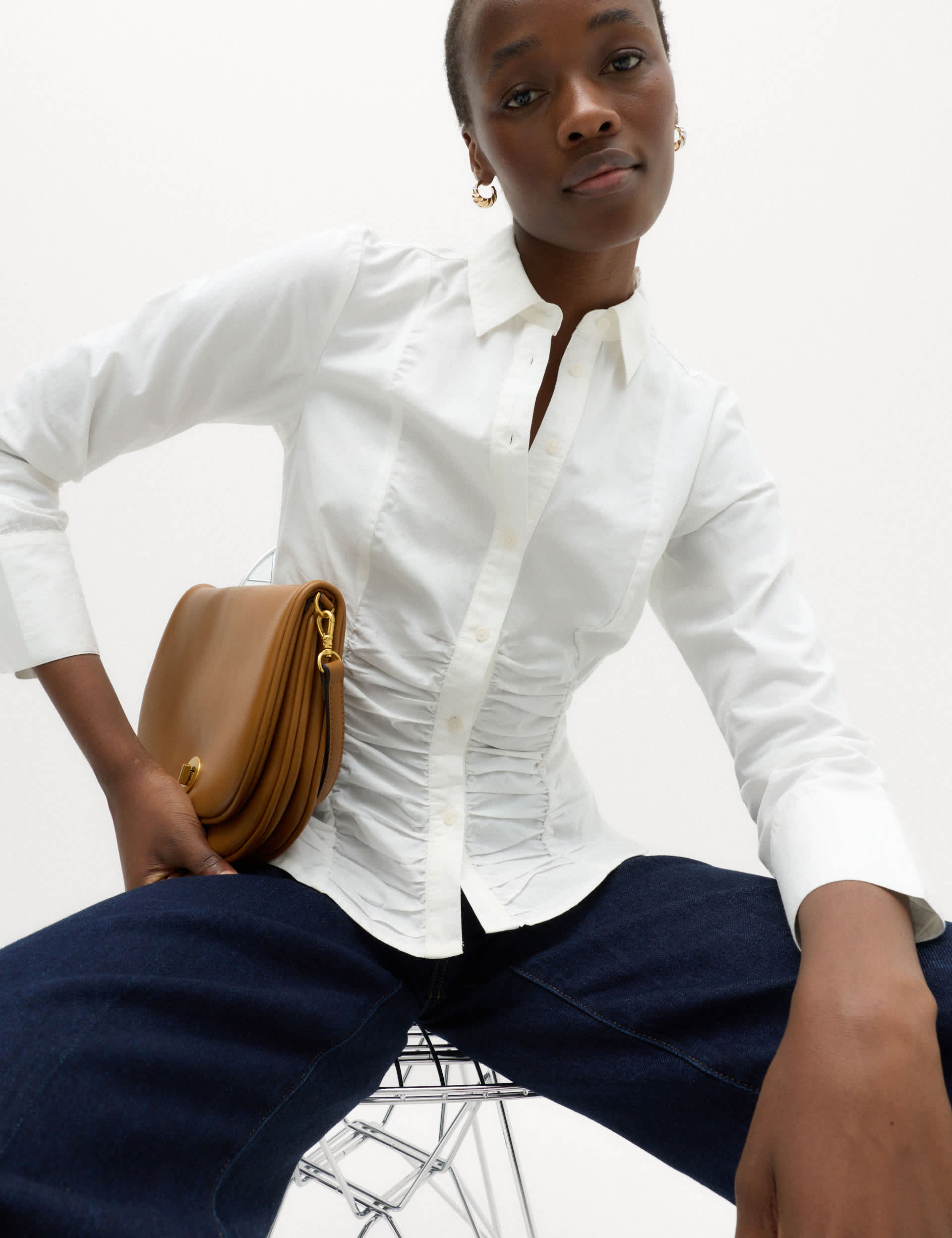 Pure Cotton Ruched Detail Shirt