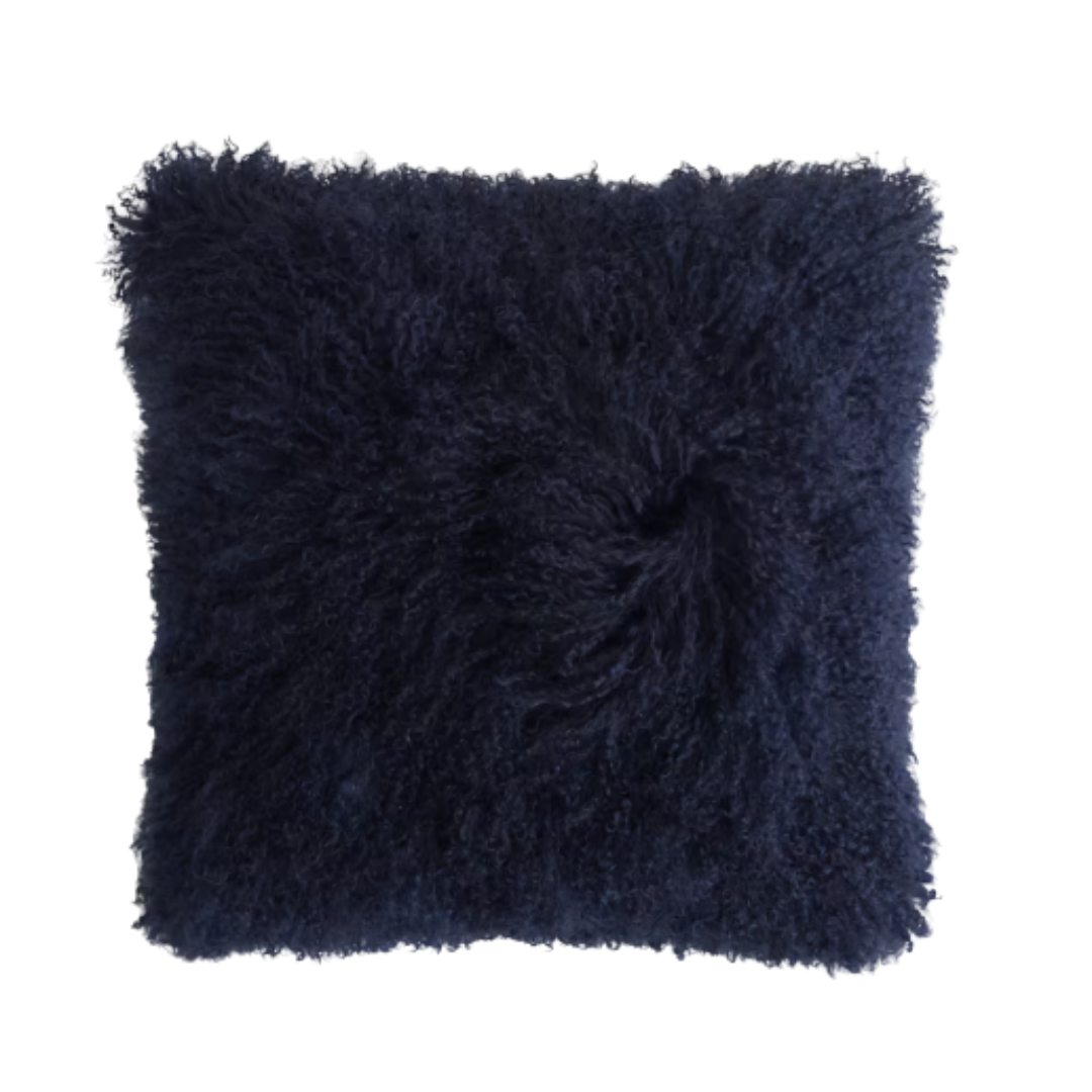 Luxe Mongolian Lamb Pillow Cover in Indigo Blue