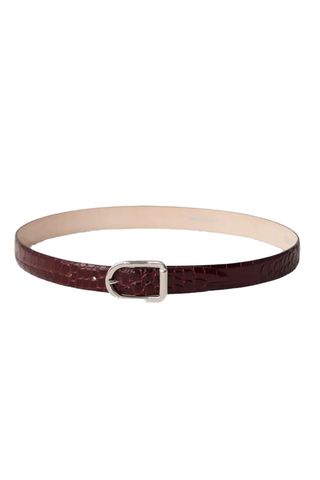 Mija Croco-Embossed Leather Skinny Belt