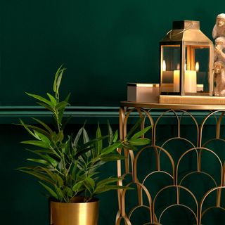 Gold decorations against emerald green wall