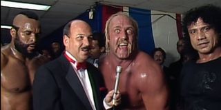 Mr. T, Gene Okerlund, Hulk Hogan, and Jimmy Snuka at WrestleMania 1