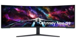 Product shot of 57" G95NC Odyssey Neo G9 monitor, one of the best ultrawide monitors for gaming