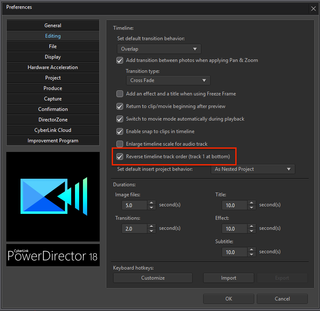 A simple check box changes the track order from top to bottom for the main video track.