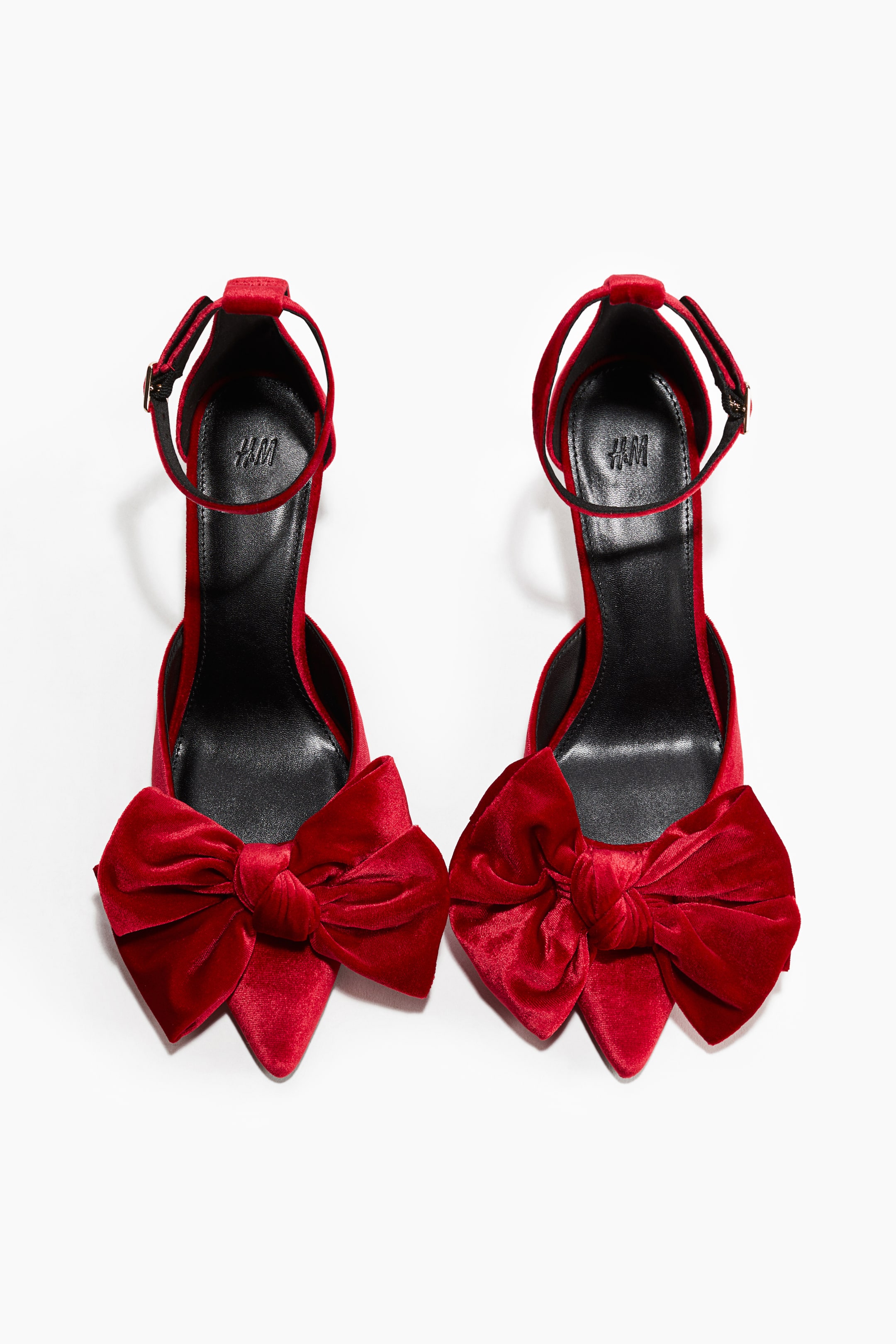Bow-Detail Velour Court Shoes - Red