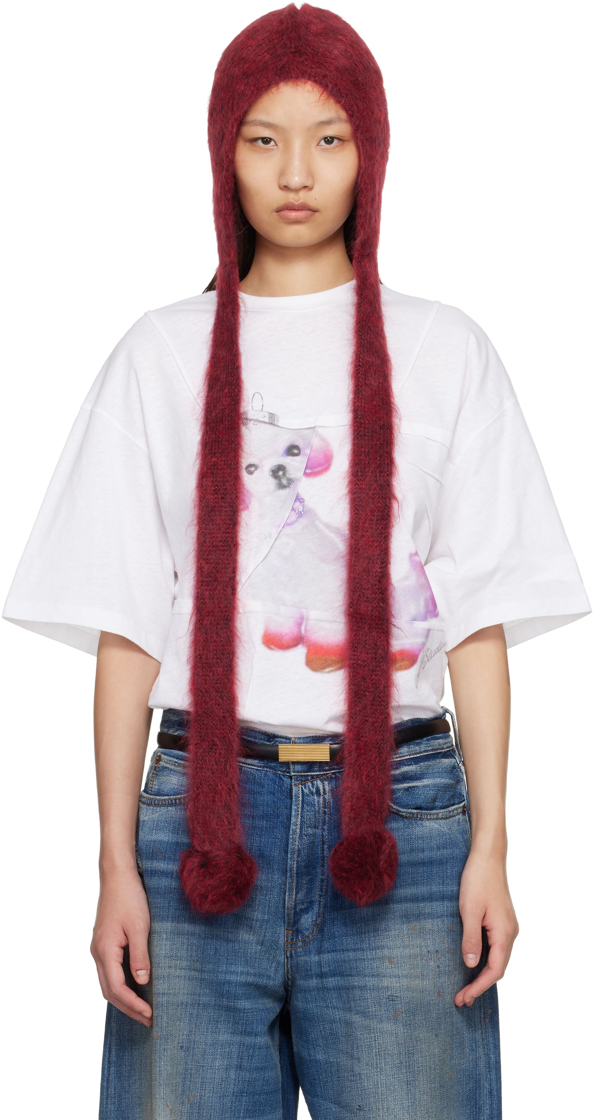 Red Mohair Earflap Hood