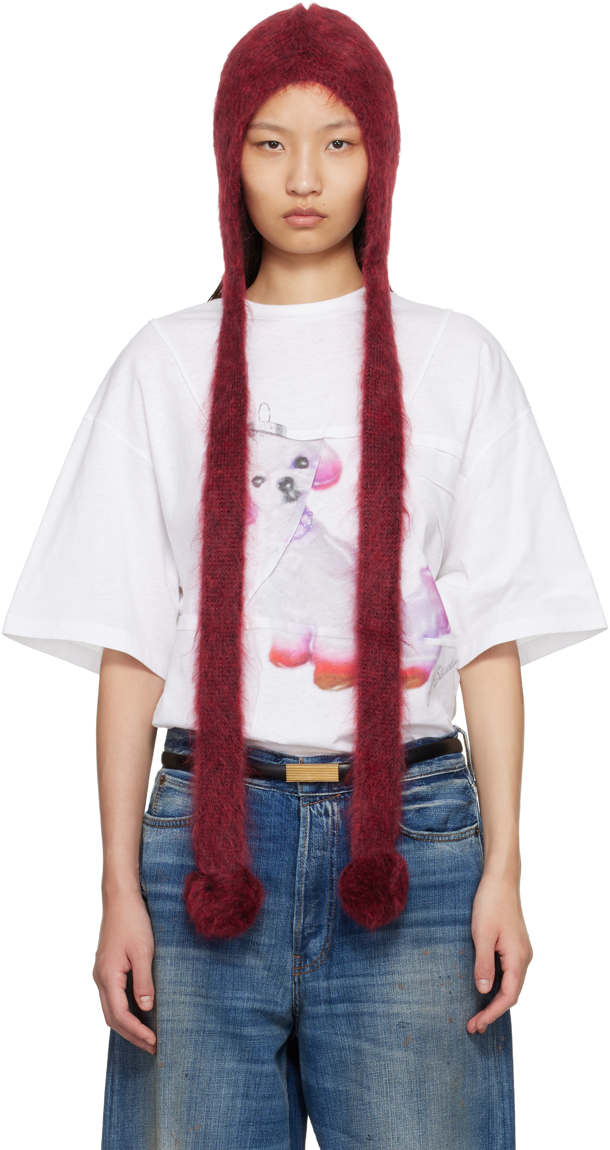 Red Mohair Earflap Hood