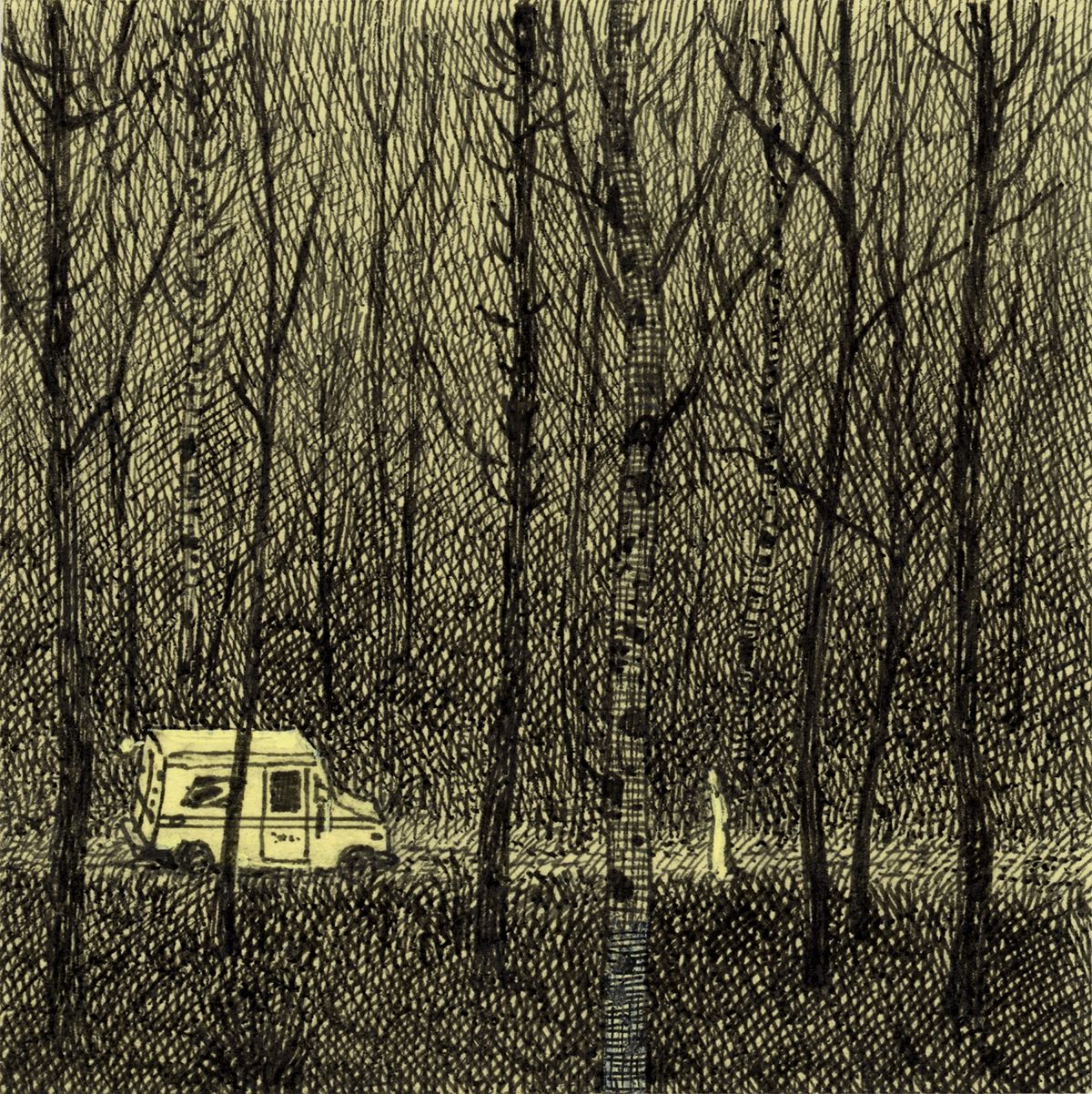 Post-It note drawings with black ink