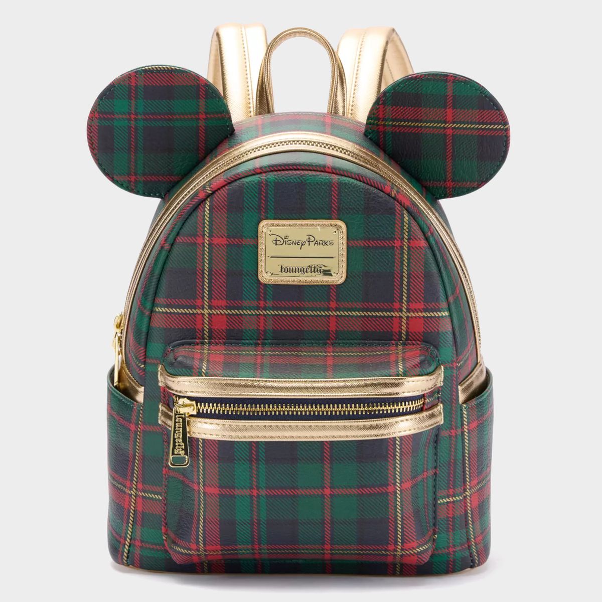 Disney Plaid Loungefly bag on a plain background