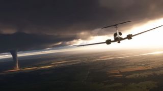 An aircraft approaching a tornado in Microsoft Flight Simulator 2024