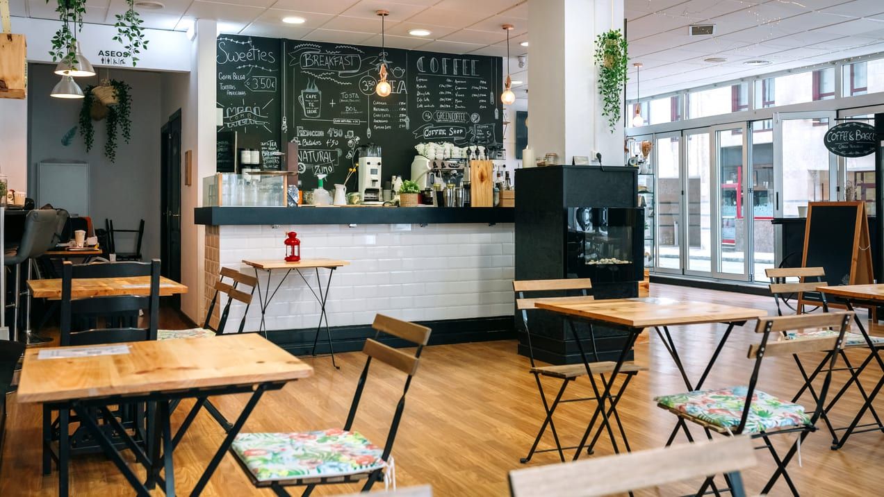 The inside of a cafe.