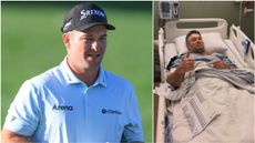 A composite picture of New Zealand golfer Ryan Fox out on tje course and in a hospital bed after having kidney stones removed