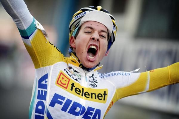 Tom Meeusen celebrates his win in the Superprestige Gieten