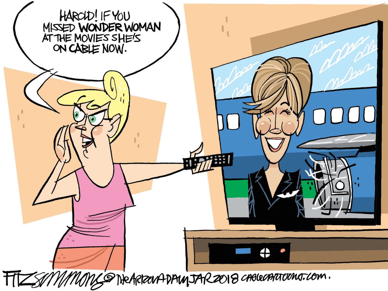 Editorial cartoon U.S. Tammy Jo Shults Wonder Woman Southwest Airlines