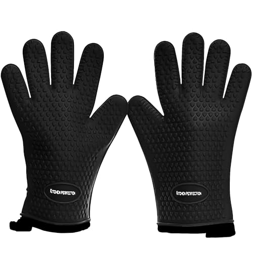 Kitchen Perfection Silicone Smoker Oven Gloves -Extreme Heat Resistant Bbq Gloves -Handle Hot Food Right on Your Smoker Grill Fryer Pit|waterproof Oven Mitts Grill Gloves |superior Value Set+3 Bonuses