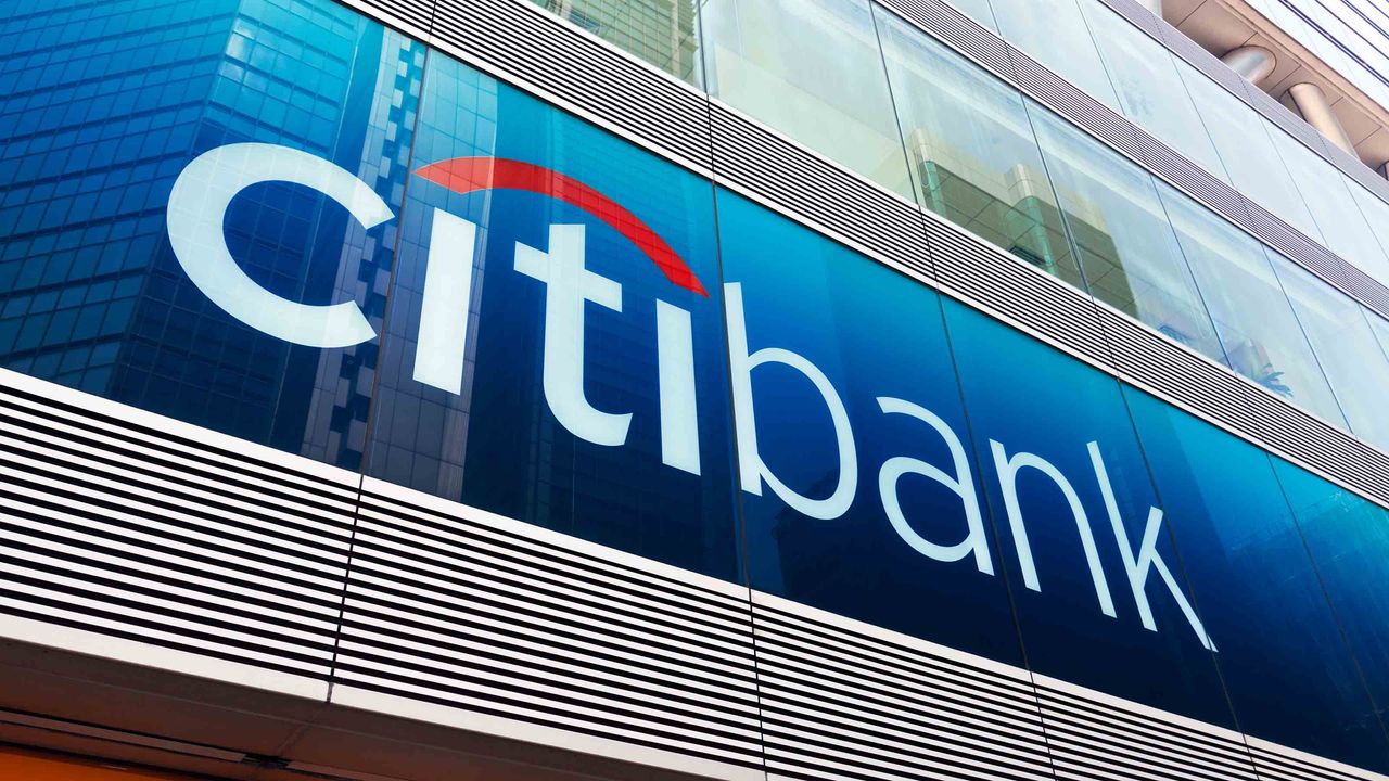 A giant Citibank sign sprawled across a building. Citibank is part of Citigroup (ticker: C).