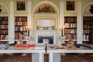 Harewood House interior with Celia Pym mending library installation