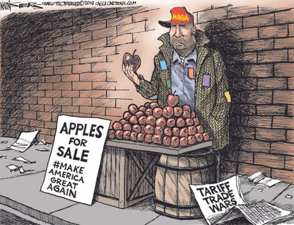 Political cartoon U.S. Trump MAGA steel tariffs trade war recession