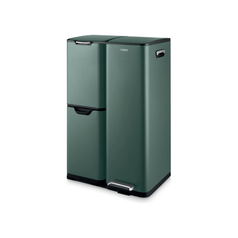 Green Tower recycling bin with three compartments